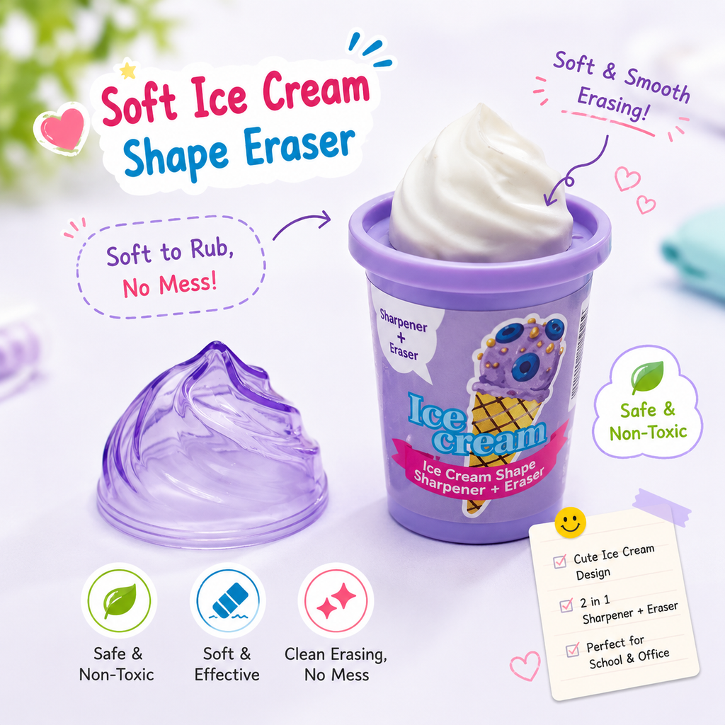 Blueberry Purple 2-in-1 Ice Cream Cup Eraser & Sharpener