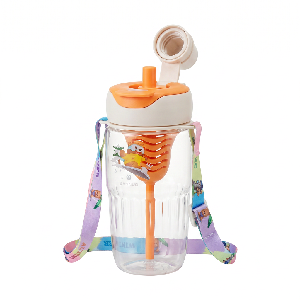 2-in-1 Dual-Lid "Four Seasons" Bear Water Bottle | Orange
