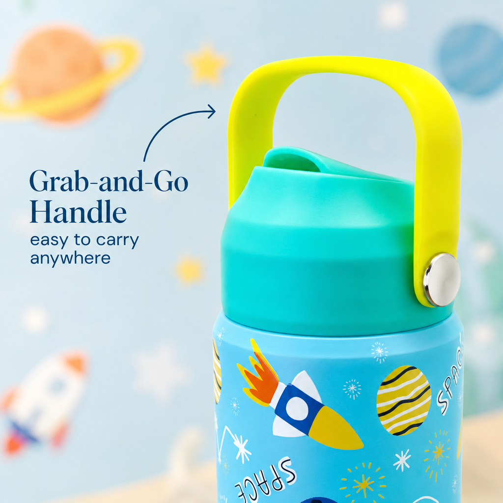 600ml Space Theme Stainless Steel Insulated Bottle for Kids – Sky Blue