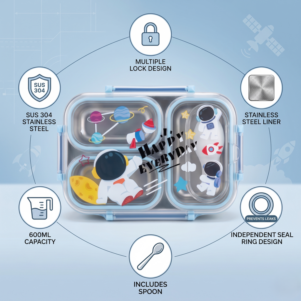 Space Explorer 600ml Premium Stainless Steel Bento Box