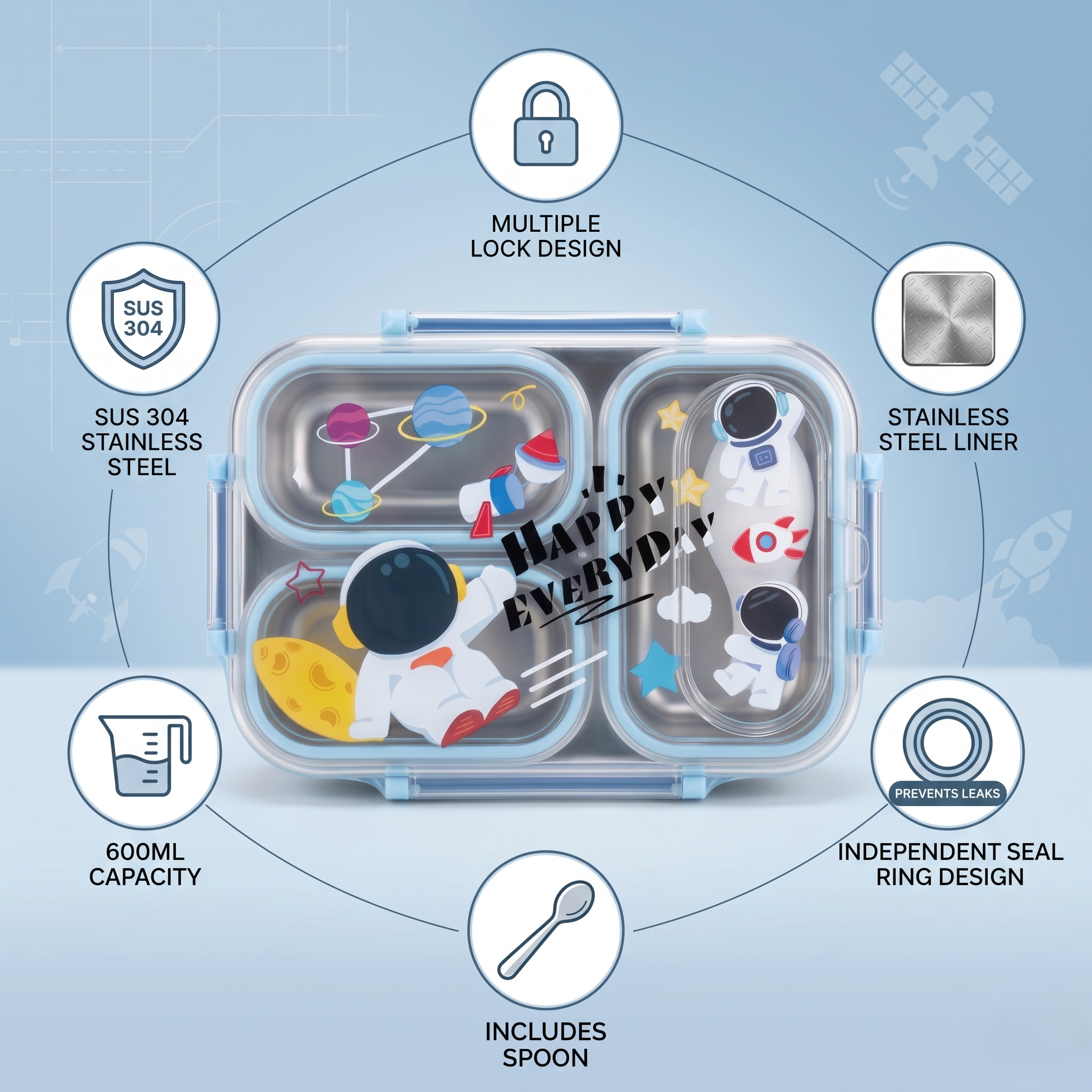 Space Explorer 600ml Premium Stainless Steel Bento Box