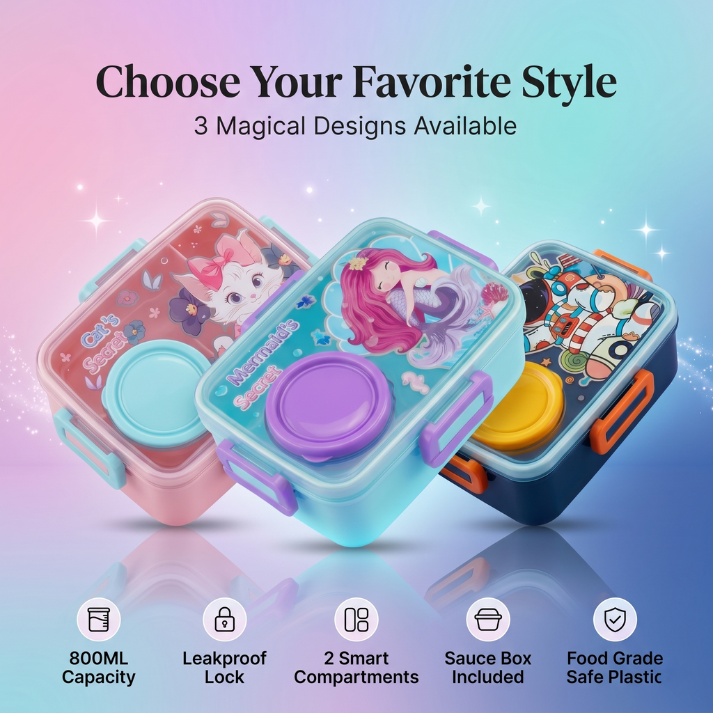 "Space Secret" 800ml Spill-Proof 2-Compartment Lunch Box