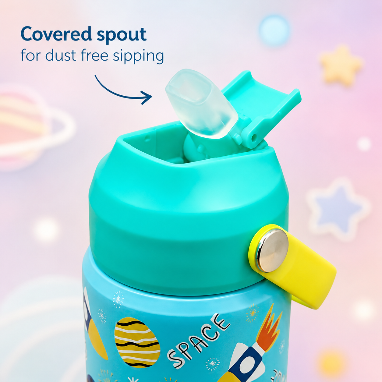 600ml Space Theme Stainless Steel Insulated Bottle for Kids – Sky Blue