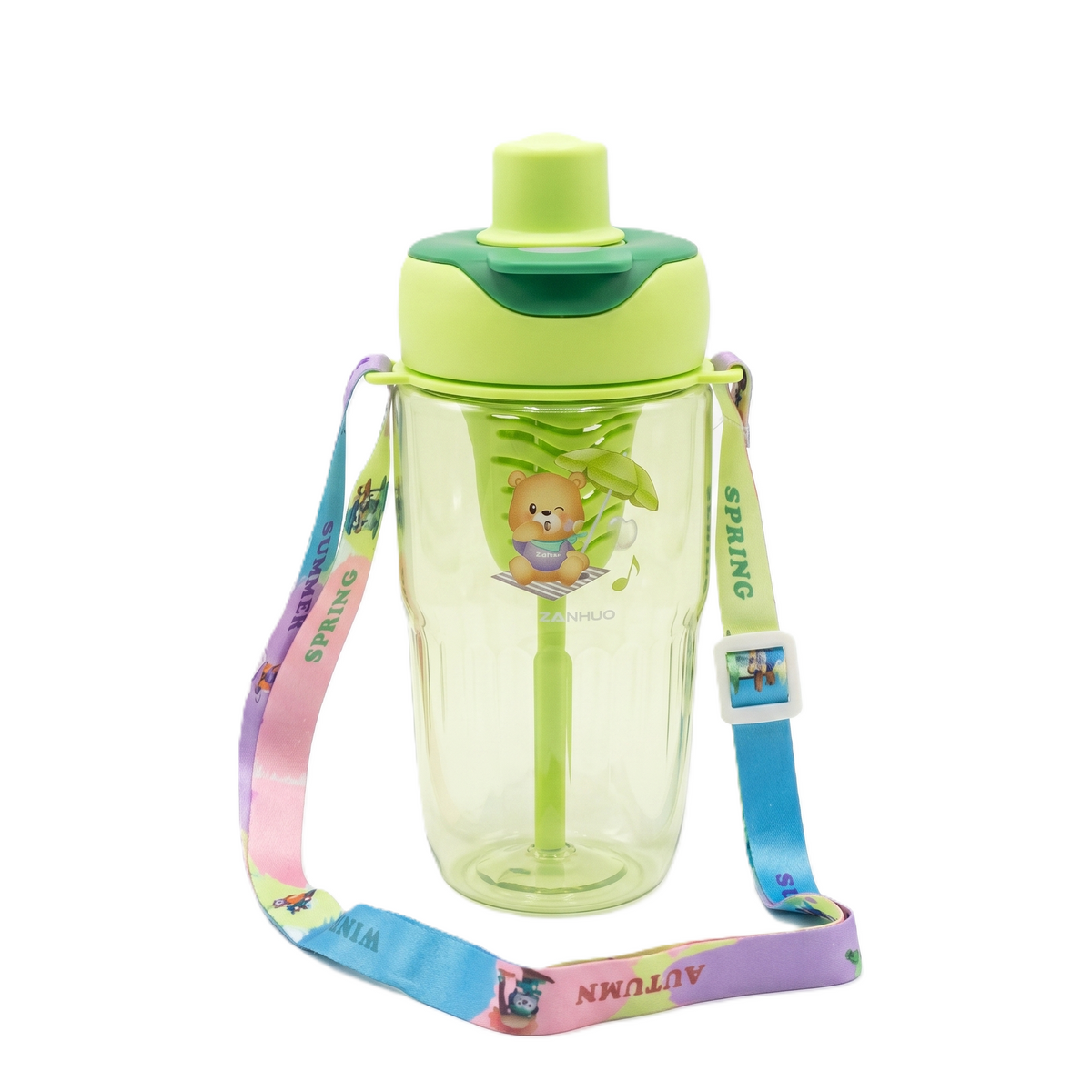 Autumn Garden Bear 2-in-1 Kids Water Bottle with Strap