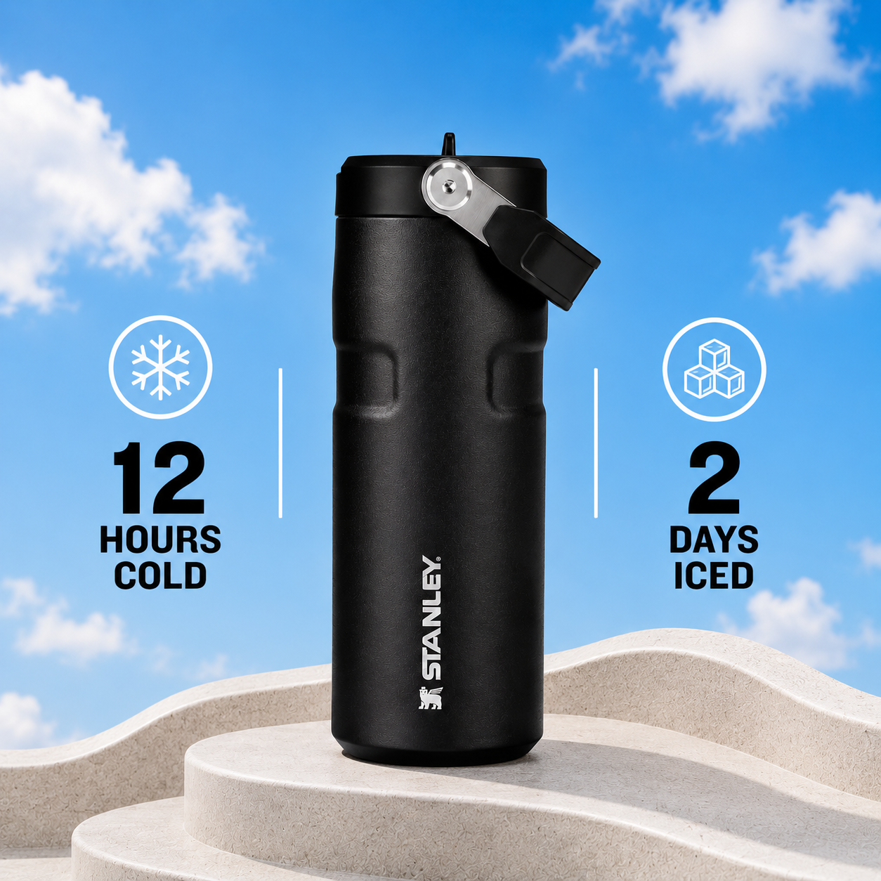 Stanley IceFlow Flip Straw 2.0 Water Bottle (16 oz) | Onyx Black