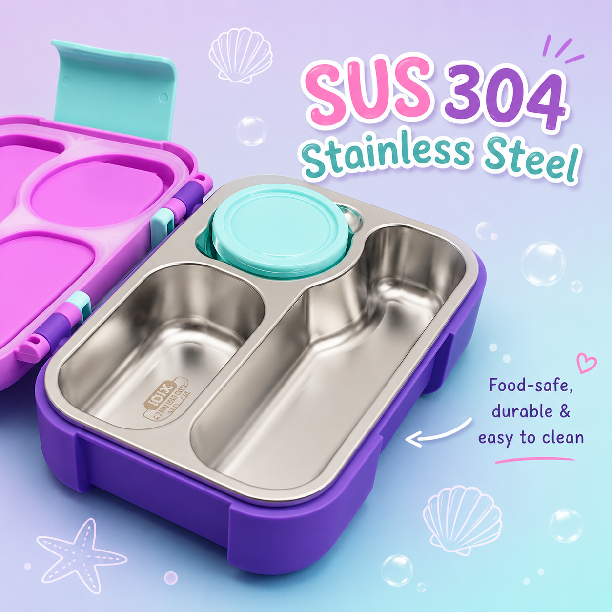 Premium Stainless Steel Kids Bento Box (Mermaid Theme)