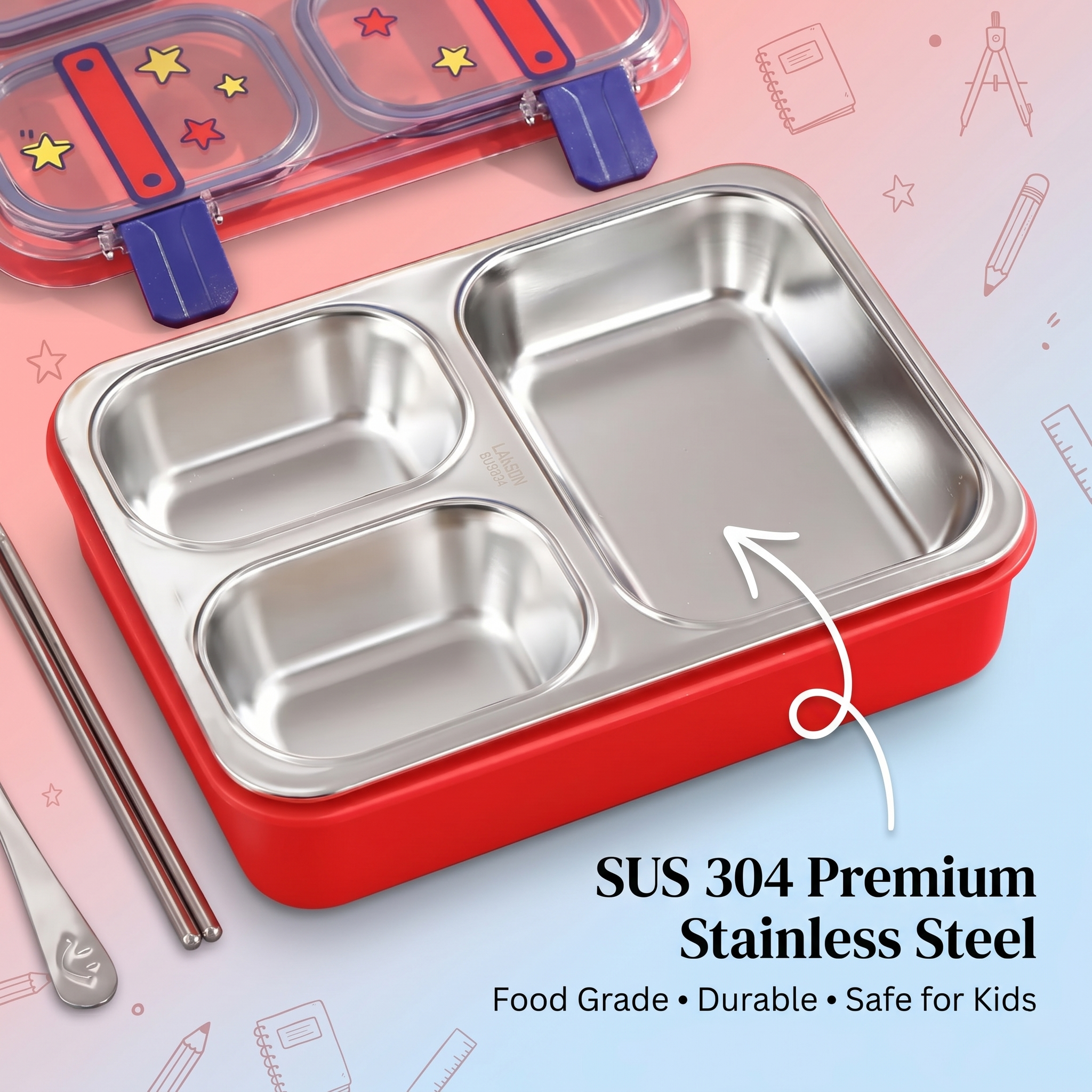 "Back to School" 700ml Premium SUS 304 Stainless Steel Bento Box