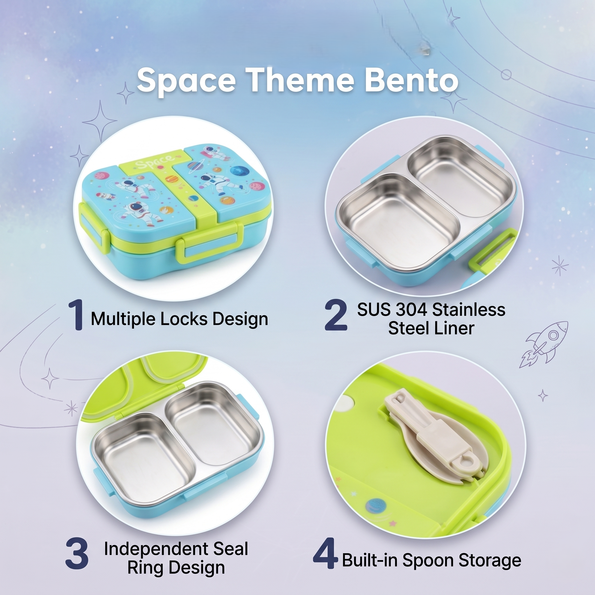 "Cosmic Galaxy" 2-Compartment SUS 304 Insulated Kids Lunch Box