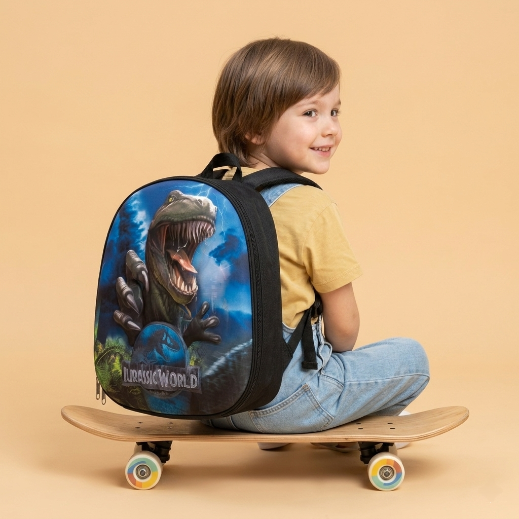 12" Jurassic Dino 3D Toddler Backpack | Ergonomic Adventure Preschool Bag for Kids