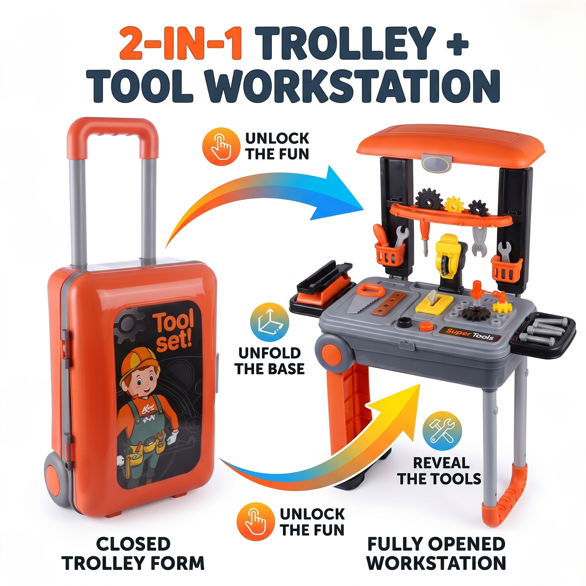 Deluxe 2-in-1 Tool Trolley & Workstation | Portable STEM Learning Playset