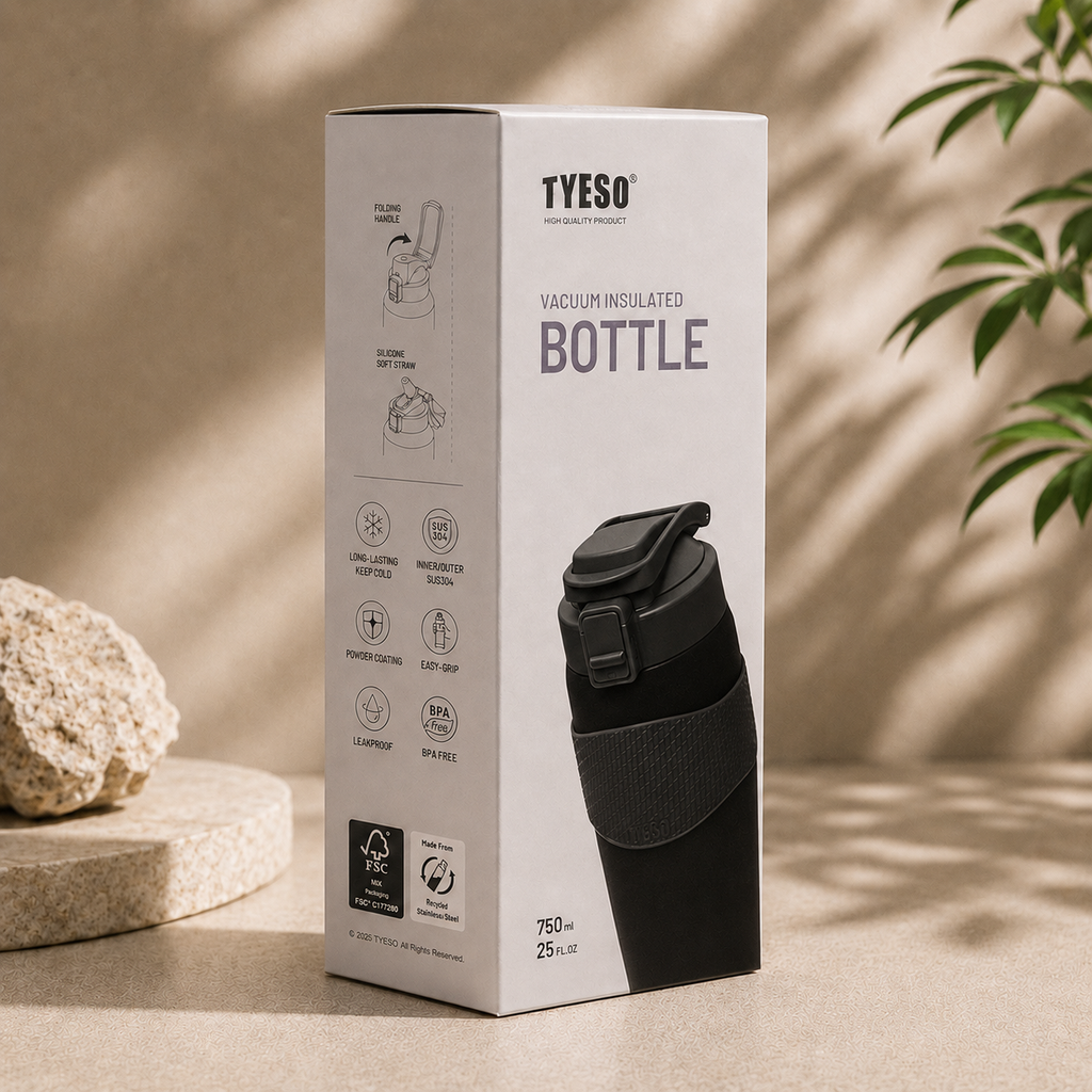 TYESO 750ml Insulated Bottle – Midnight Black