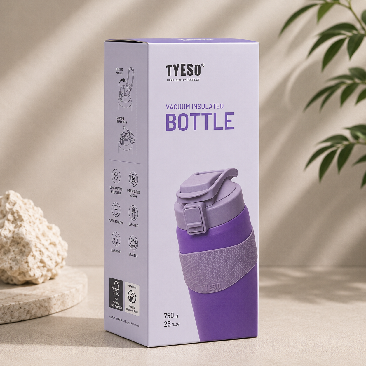 TYESO 750ml Insulated Bottle – Violet Purple