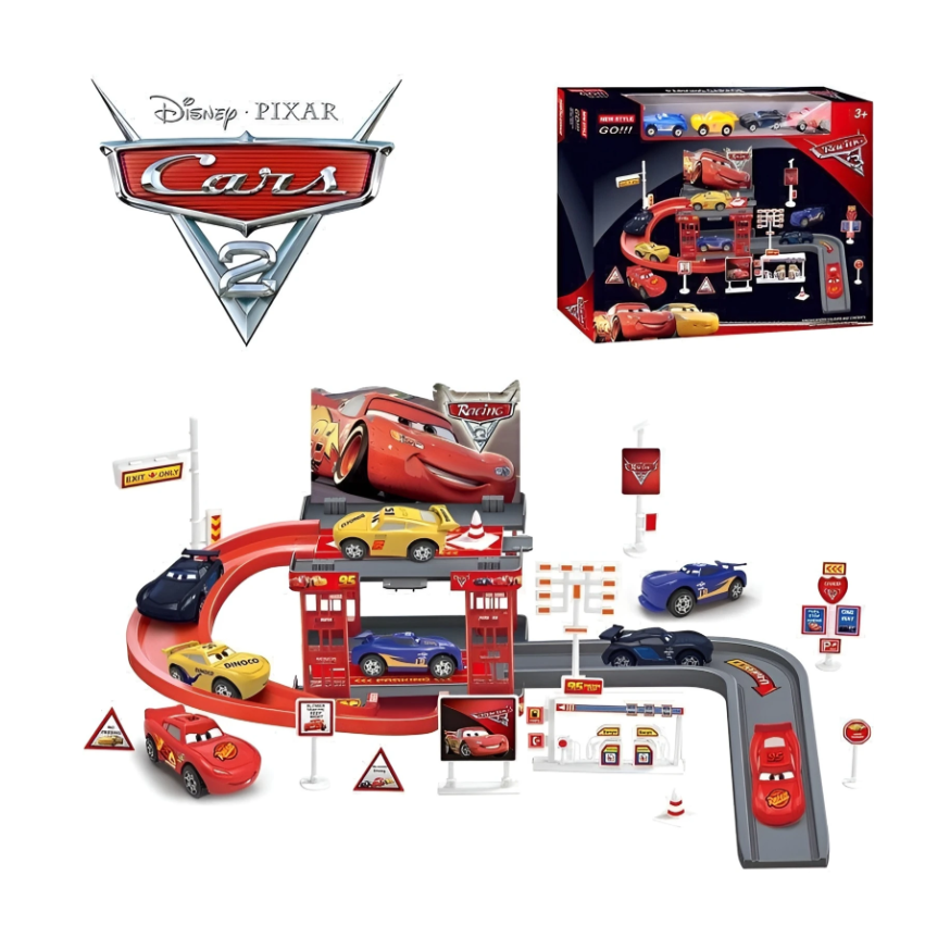 Disney Cars 2-in-1 Racing Garage & Parking Track Set (29 Pieces)