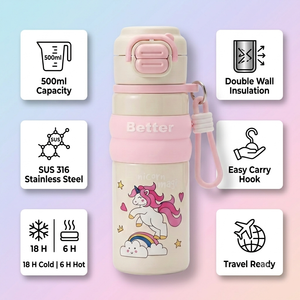 Unicorn 500ml Insulated Bottle