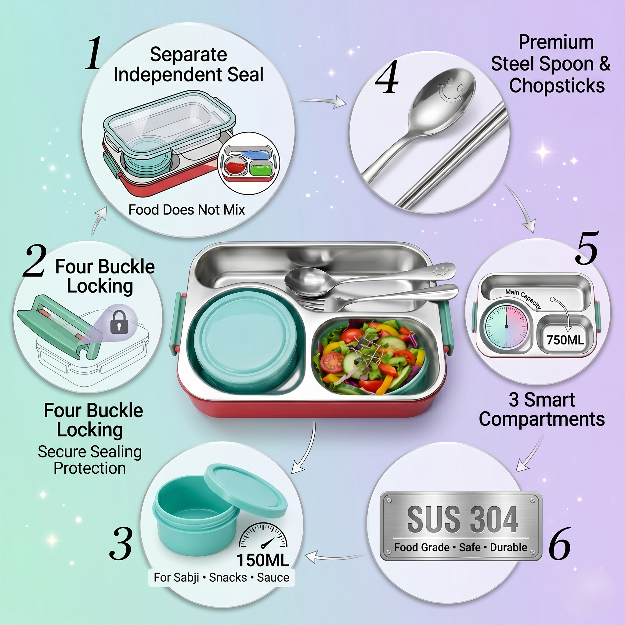"Unicorn Secret" 750ml Premium SUS 304 Stainless Steel Bento Box