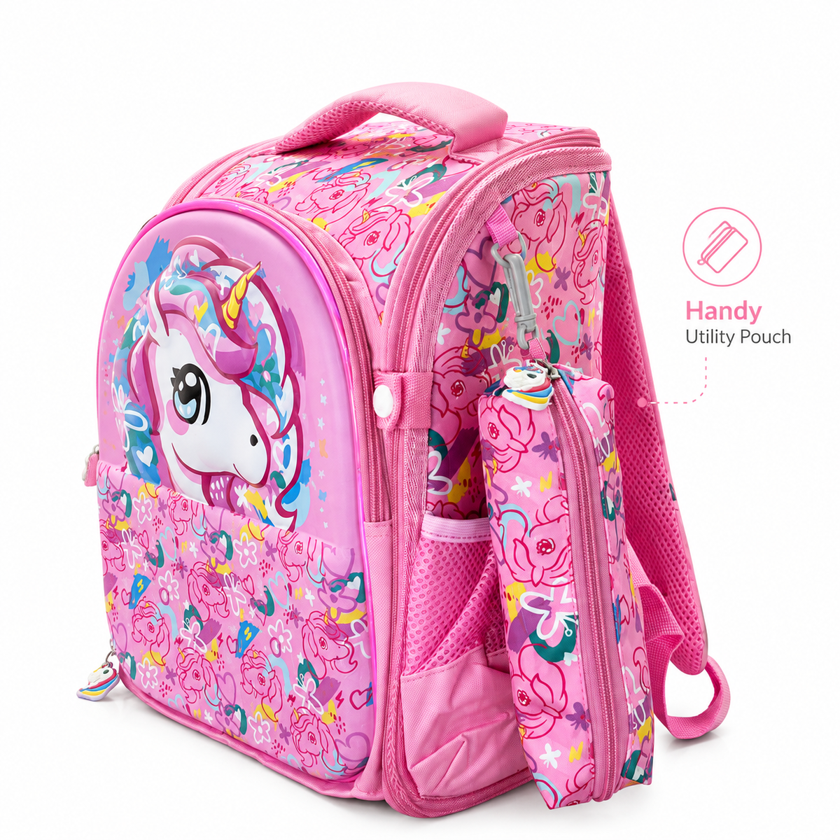 Unicorn 16" Hard-Shell School Backpack with Utility Pouch – Pink
