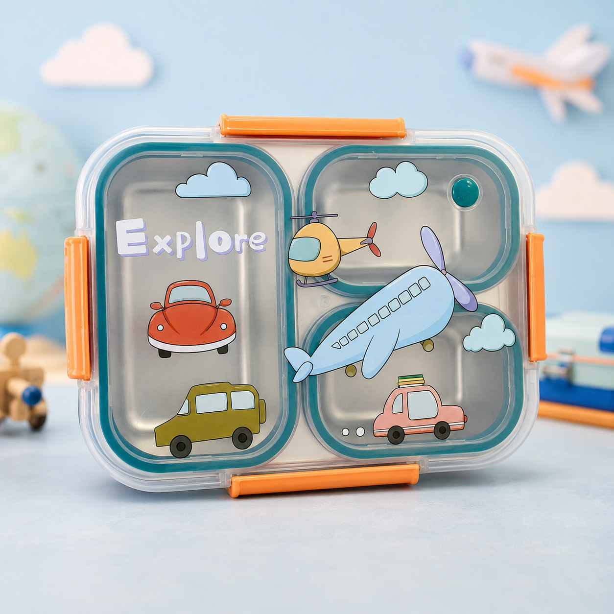 Premium 800mL Stainless Steel Kids Bento Box (Travel Explorer)