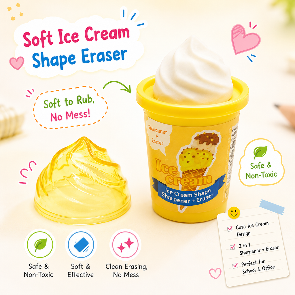 Vanilla Yellow 2-in-1 Ice Cream Cup Eraser & Sharpener