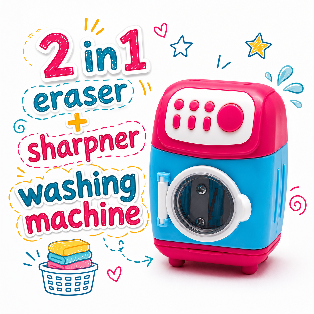 Washing Machine Pink 2-in-1 Eraser & Sharpener