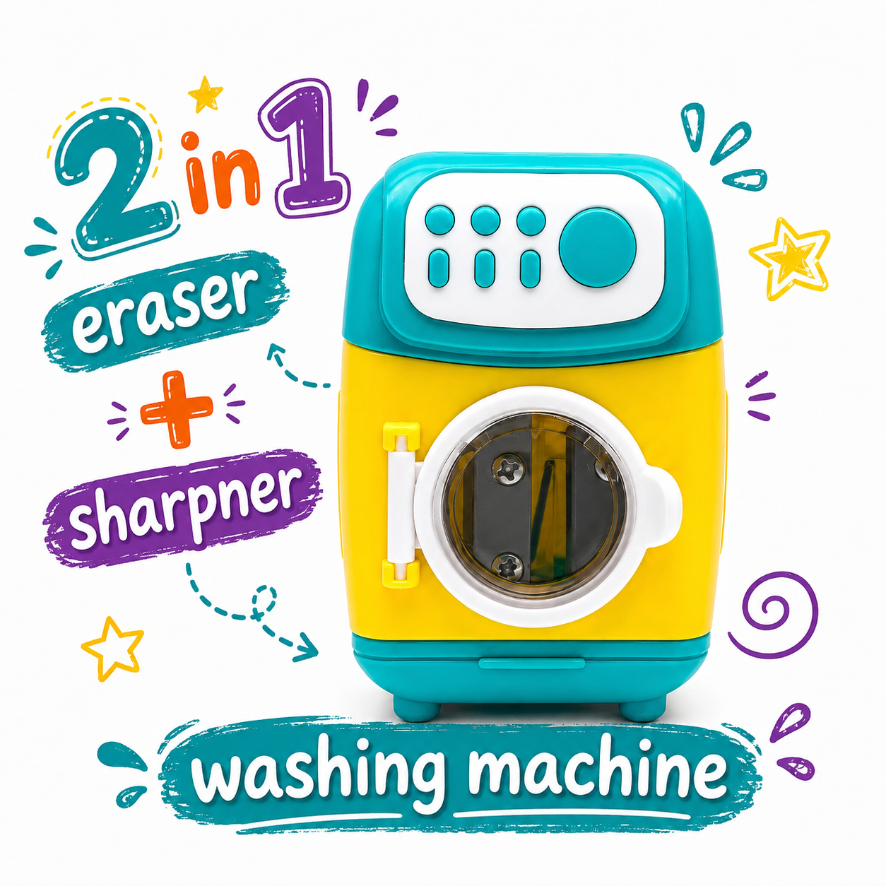 Washing Machine Teal 2-in-1 Eraser & Sharpener