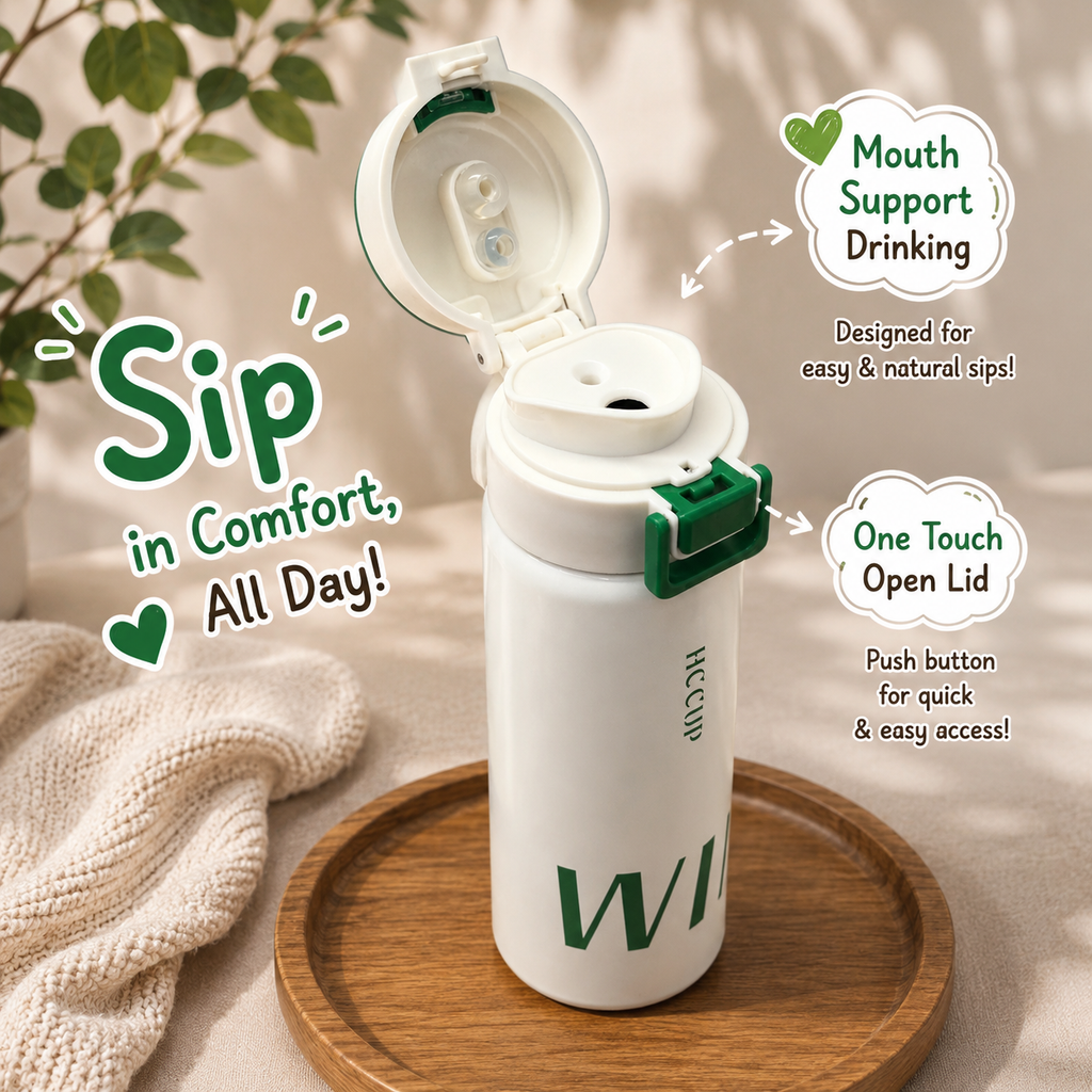 500ml WIN Dual-Drink Bottle – White & Green