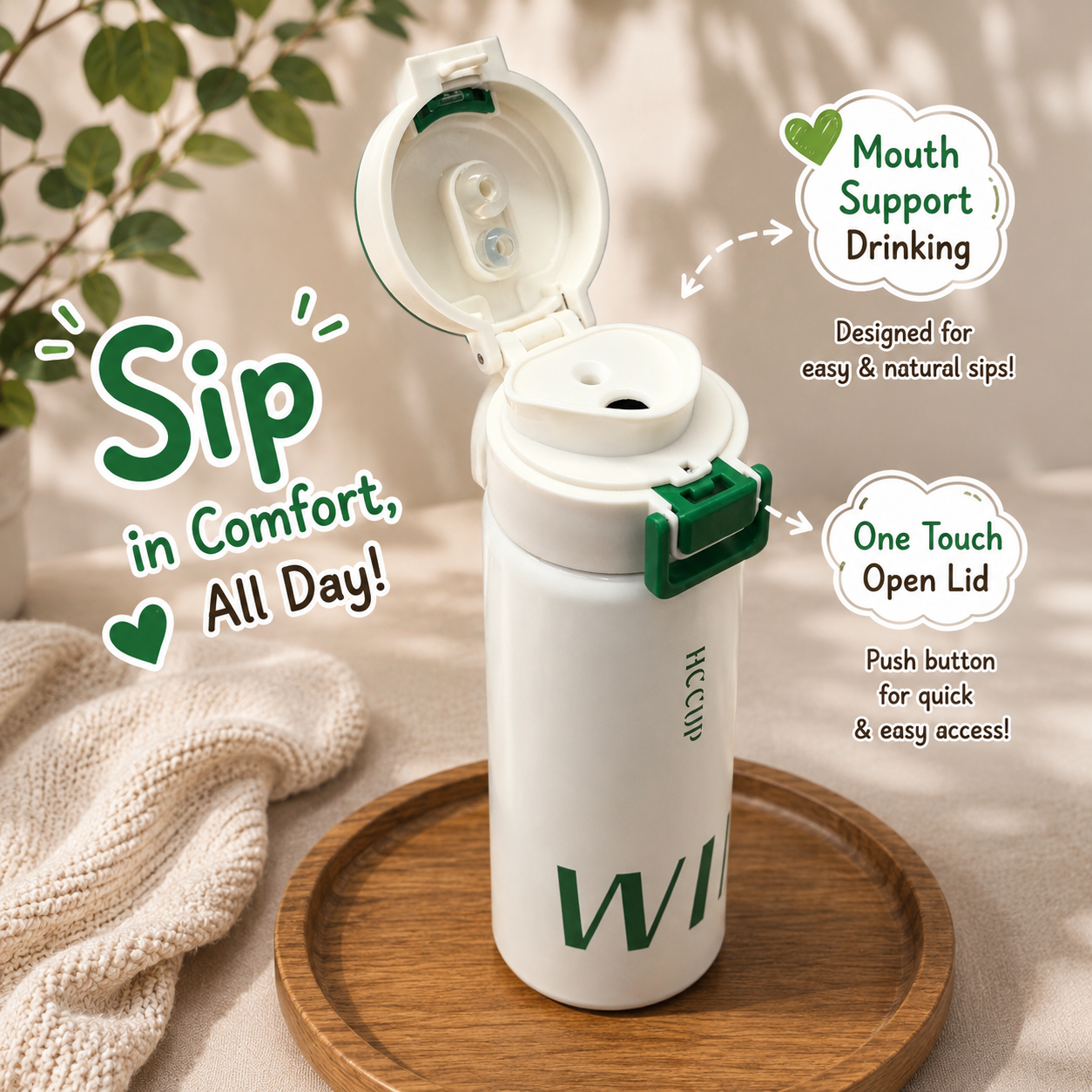500ml WIN Dual-Drink Bottle – White & Green