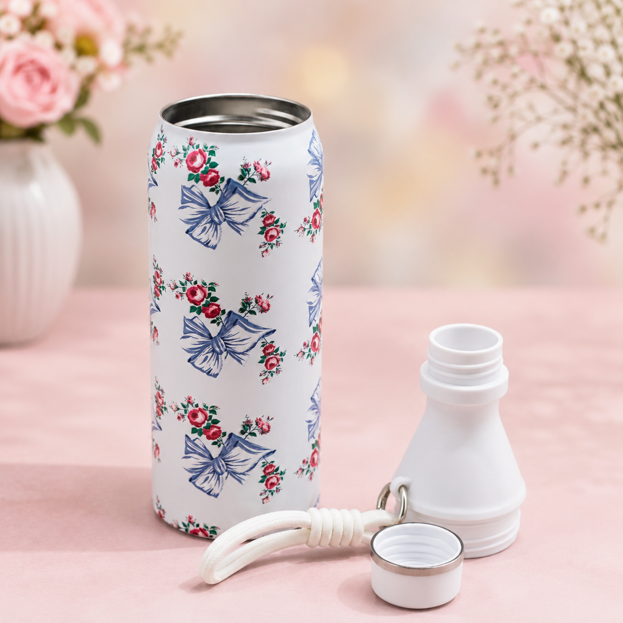 18oz Floral Insulated Water Bottle – White