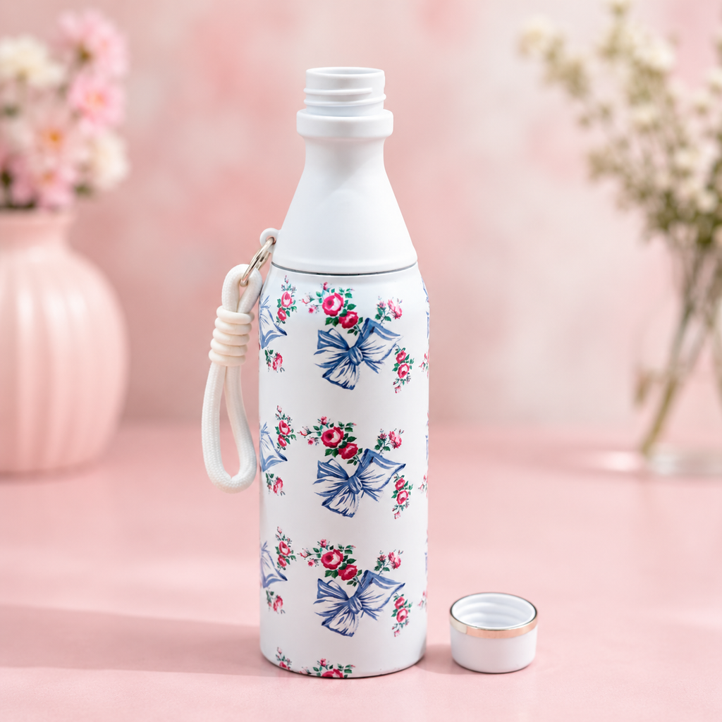 18oz Floral Insulated Water Bottle – White