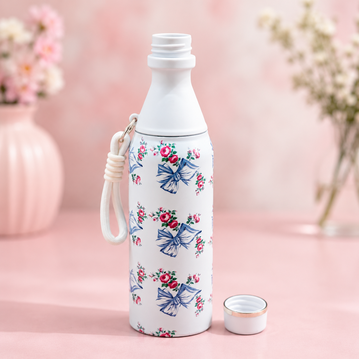 18oz Floral Insulated Water Bottle – White