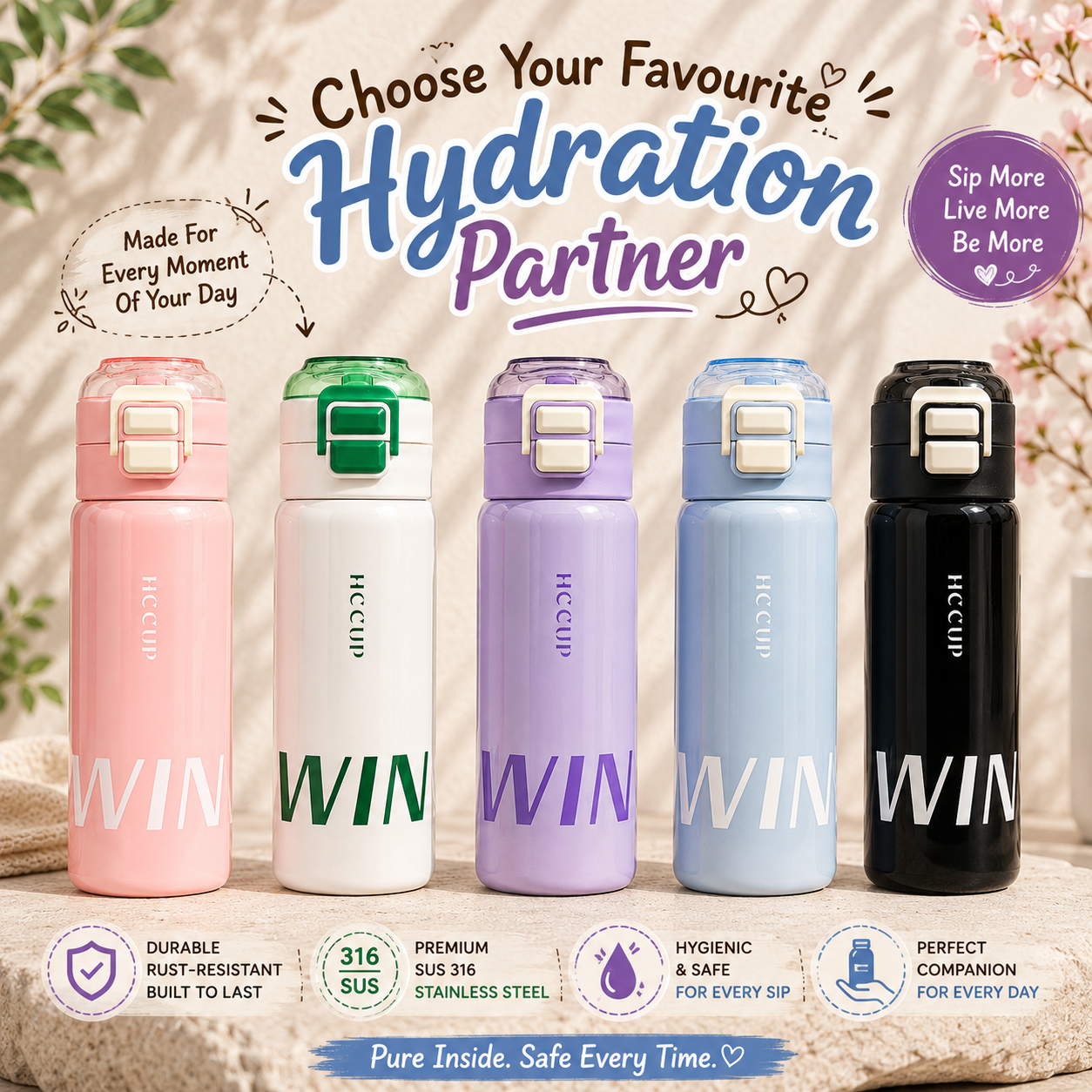 500ml WIN Dual-Drink Bottle – White & Green
