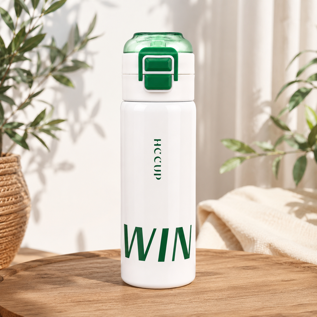 500ml WIN Dual-Drink Bottle – White & Green