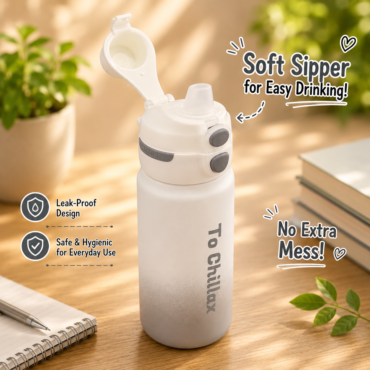 600ml Chillax Insulated Bottle – White & Grey