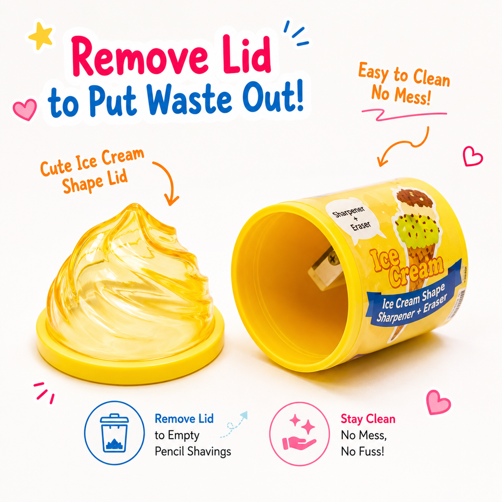 Vanilla Yellow 2-in-1 Ice Cream Cup Eraser & Sharpener